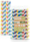 SOVIE Lot de 150 pailles Jumbo à rayures jaunes, rouges, vertes, bleues, en papier, Ø 8 mm/25 cm, dans des sachets plastique