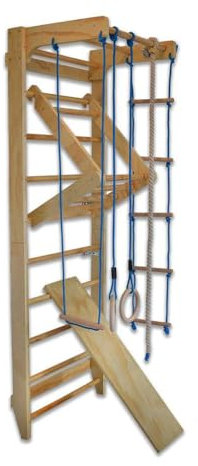 Bituxx Kletterwand Maxi Turnwand Klettergerüst Turngerät mit 10 Sprossen bis 120Kg und Variabler Klimmzugstange Turnringen Kletterseil