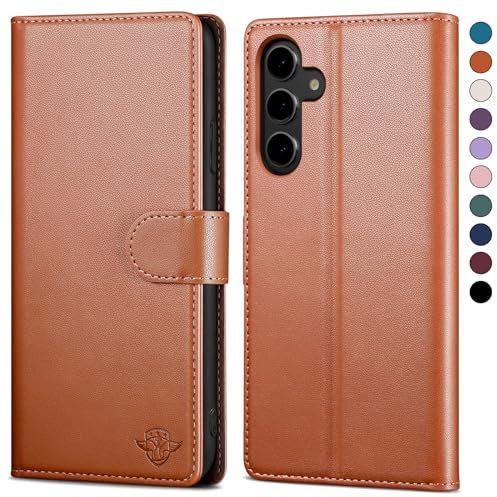 SkyDuck Funda para Samsung Galaxy A54 5G,con 1 Protector Pantalla Cristal Templado,Funda para Samsung Galaxy A54 5G[Bloqueo RFID][de Cuero PU][Ranura para Tarjeta]carcasa para Samsung A54,Marrón Claro