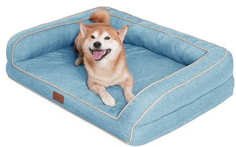 EMME Hundebett XL für Große Hunde, 111x86x25cm, Orthopädisches Hundebett mit Memory Foam, Wasserdicht, Abwaschbar, Hellblau