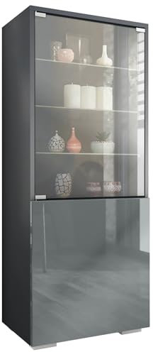 Vladon Vitrine Granada, Made in Germany, Vitrinenschrank mit Glastür und Glaseinsatz, Anthrazit matt/Grau Hochglanz (50 x 122,5 x 34,5 cm)
