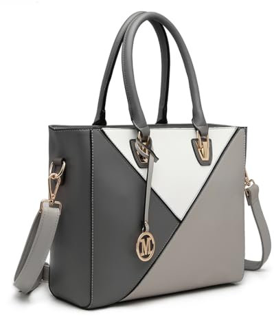 Miss Lulu Handtasche Damen Mittelgroß, V-förmiges Design Viele Fächer Umhängetasche Groß, Elegant Schultertaschen, Tote Tasche für Pendeln Schule Arbeit Reise