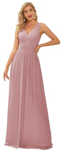 Ever-Pretty Vestito da Cerimonia Donna Linea ad A Stile Impero Chiffon Scollo a V Senza Maniche Abito da Damigella Chic Dusty Rose 46