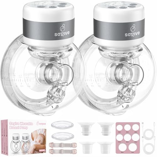 Wearable Breast Pump ABP-1506, Saglve Hands-Free Electric DoublePump | Portable Breastfeeding Pump for Mom, 3 Modes 9 Levels, LED Display for Office Home, Low Noise, Strong Suction, 21/24mm Flange