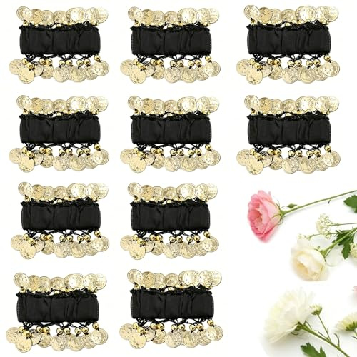 Eruceky 4 Paare Bauchtanz Armband für Damen, Goldfarbenen Münzen Armband, Bauchtanz Armband, Geeignet für Tanzaufführungen, Partys