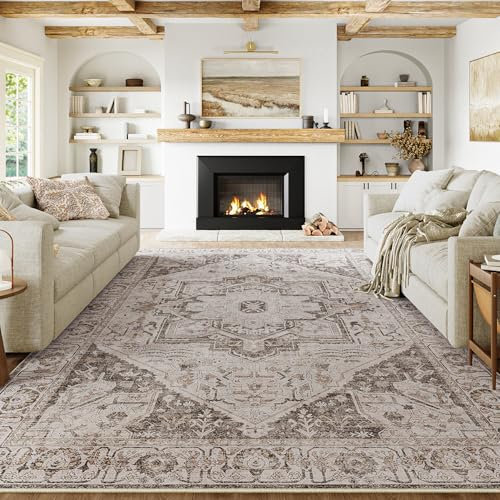 HUGEAR Vintage Bereich Teppich 180x270 cm Indoor Schlafzimmer Braun Medaillon Waschbar Wohnzimmer Retro Akzent Werfen Distressed für Büro Esszimmer Kinderzimmer
