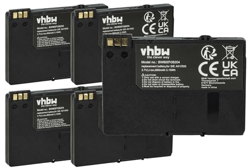 vhbw 5X Akku kompatibel mit Gigaset SL55, SL550, SL565, SL74, SL740, SL555, SL56, SL560 Handy Smartphone Telefon (850 mAh, 3,7 V, Li-Ion)