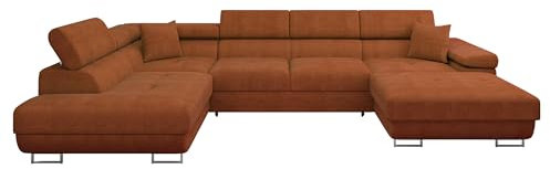 Mirjan24 Ecksofa Torezio Bis mit Bettkasten, Einstellbare Kopfstützen, Sofa mit Schlaffunktion, Eckcouch für Wohnzimmer, Polsterecke, U-Form Couch mit Bettfunktion (Flow 09, Seite: Links)