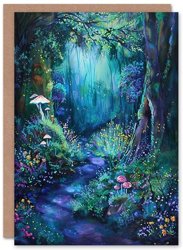 Greeting Card Enchanted Forest Bioluminescent Fantasy Magical Blank For Him Or Her Art Birthday Card