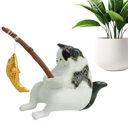 Fish Tank Cat, Cat Tank Statue, Decorative Cat Fish Tank Statue, Tank Cat Fishing Figurine, Tabletop Ornament Landscape, Funny Fish Tank Decorations, Cat Statue Cute Fish Tank Aquarium Decor for Pond