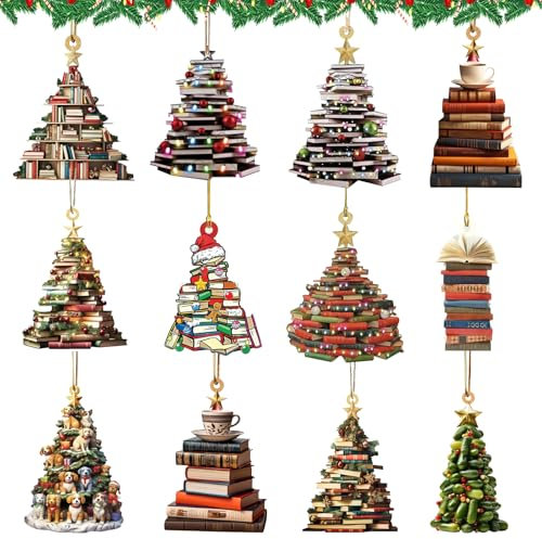JSTHHTT 12 Pièces Décorations de Sapin de Noël, Deco Interieur Maison à Suspendre, Sapins de Noël Pendentif avec Corde, pour Fête, Festival, Décoration d'arbre
