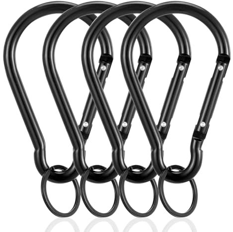 Carabiner Clip Large, 4pcs Large Carabiner Clip 4 inch D Ring Heavy Duty Carabiner Clips, Spring Snap Hook Small Carabiner Clips with Key Rings for Outdoor Camping Swing Hiking Walk a Dog
