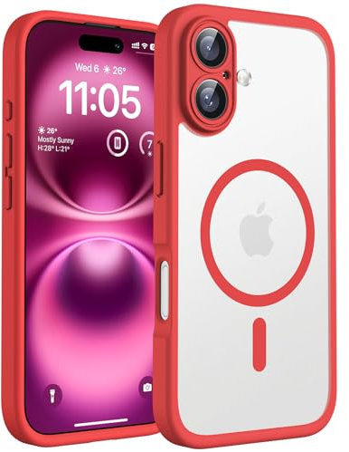 TOCOL Magnetic for iPhone 16 Case 6.1-Inch, Fit for MagSafe, Upgraded [Full Camera Protection], [14FT Military Grade Drop Tested] Shockproof Slim Translucent Matte Back Phone Cover (Red)