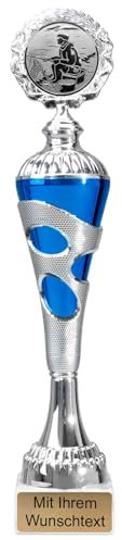 Angel-Pokale 6er Serie 54680 Silber-blau mit Deckel 30,8 cm