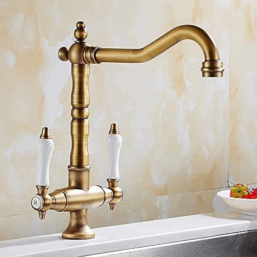 Robinet mélangeur classique traditionnel à double poignée en laiton massif pour salle de bain cuisine robinet mitigeur couleur bronze/noir style vintage pour décoration et rénovation de la maison