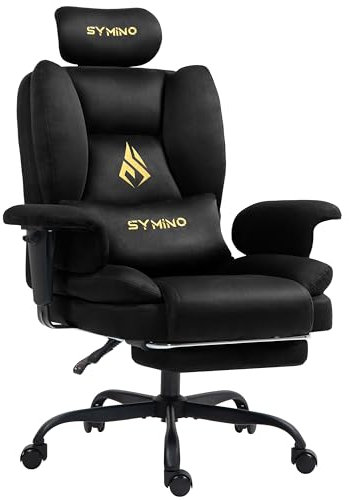 Symino Gaming Stuhl Chefsessel Bürostuhl Ergonomisch, Wildlederimitat Schreibtischstuhl mit Fußstütze Höhenverstellbarer Office Chair Computerstuhl 130kg, Schwarz
