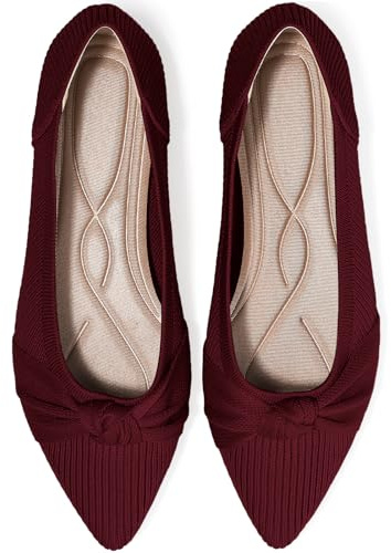 TINGRISE Women's Flats Shoes Comfortable Dressy Pointed Toe Knit Washable Ballet Flat