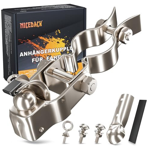 NICEDACK Anhängerkupplung für Fahrrad, Kupplung Lastenanhänger, Verzinkter Stahl Fahrradanhänger Kupplung Kompatibel mit Allen gängigen Fahrradsattelstützen, Silber