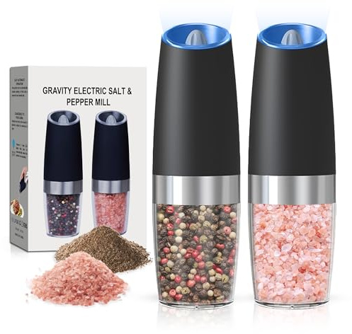 BELRIGO Battery Operated Salt And Pepper Grinder Set 2 Pack (Black)