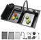 Ecoxsnz Fregadero de cocina en cascada con grifo extraíble, indicador de temperatura, lavavajillas de tazas, cesta de filtro de agua, grifo limpio, tabla de cortar, acero inoxidable (negro, 86 x 50 cm