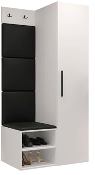 Mirjan24 Garderoben-Set Mapreni III, Schuhschrank + Kleiderhakenbrett + Kleiderschrank Gepolstertes Paneel/Wandpaneel Kleiderhaken Flurgarderobe Wandgarderobe (Weiß, Soft 011)
