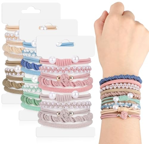 30 Boho Haargummis Für Damen, Geflochten Mit Perlen, Braun | Weich-Elastisch, Sanft Zum Haar, Für Pferdeschwanz Und Dutt, Auch Als Armband Tragbar, 30 Designs, Geschenkidee