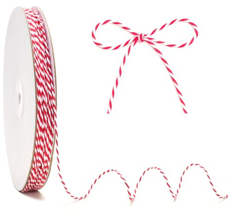 KINGLAKE Filo di cotone rosso e bianco, 2 mm × 100 m, per confezioni regalo, macellai panettieri spago di cotone per artigianato, regali di Natale, decorazioni festive, cucinare carne, San Valentino