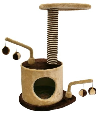 2-Tier Hideout Cat Scratcher Tower in Brown – Multi-Level Cat with Cozy Cubes, Sisal Scratching Posts & Soft Plush Surface -Activity centre for Kittens & Adult Cats – Ideal for Climbing, Scratching