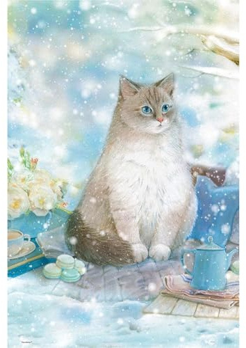PieceRelax PieceClicks 500 Teile Puzzle Erwachsene Katze Jina - A Snow Cat Schnee Winter Winterlandschaft Geschenkidee 47,5 x 31,6 cm [U1052]