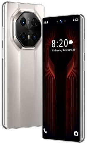 ULUCAN Smartphone Mate70 RS 5G sbloccato con display HD INCELL da 7,3 pollici, 16 GB di RAM, 1 TB di ROM (TF espandibile fino a 128 GB), doppia SIM, doppia fotocamera, WiFi, Bluetooth, FM,White-1TB