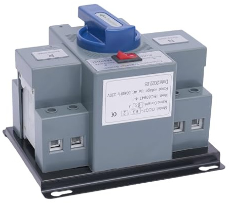 Automatischer Umschalter 63A 400V 1-Phasen, Netzvorrangschaltung mit 2S Umschaltzeit für Notstrom, IP63 Schutz für Wohnmobil & Industrie, Manuell/Automatik Modus mit CE-Zertifizierung