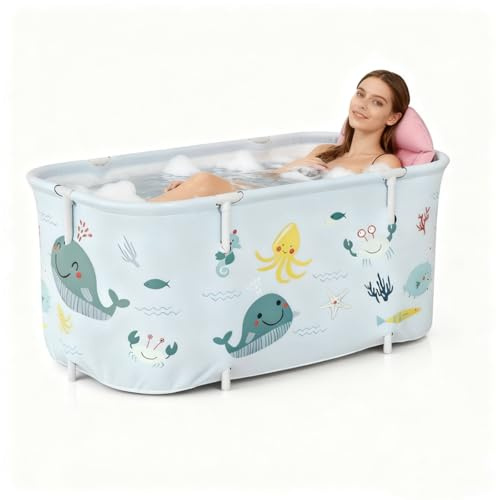 SOONHUA Faltbare Badewanne Erwachsene Tragbar Große Spa Wanne | Große 140x55x50cm Faltbadewanne mit mehrlagiger Isolierung für Indoor, Outdoor, Spa und entspannende Bäder