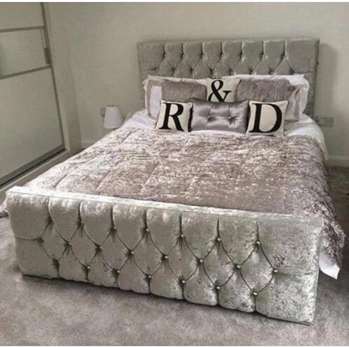 ark future Luxury Florida Crushed Velvet Ottoman Bed Frame Solid Wood, Upholstered, Modern Wingback Design (Silver Crushed, 3FT-Single)