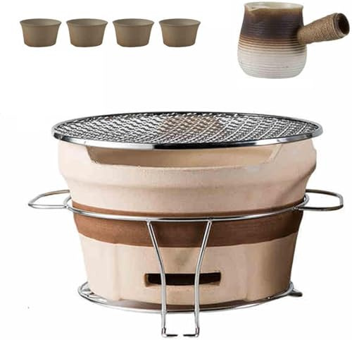 OLSKFUH Lehmgrillofen, Lehmgrillofen Für Den Außenbereich, Lehm-Holzkohleofen, Kompakter Alter Lehmofen Mit Bechern Und Kessel, Multifunktionaler Holzkohleofen Zum Kochen,A-24CM