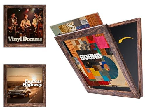 UXENI Set da 2 Porta Dischi in Vinile da Parete Espositore Album LP con Plexiglass HD Apribile Telaio in Legno Quadrato per Copertine 12 Pollici con Accessori di Montaggio