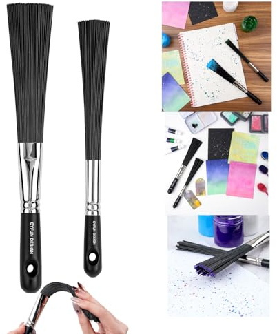 2Pcs/Set Flat/Round Splatter Brush Abstract Art Brush for Card Making Blender Paintbrush Adding Speckles Splatters Spots Use with Ink, Thinned Acrylics Fluid Mediums DIY Project Scrapbooking Tool