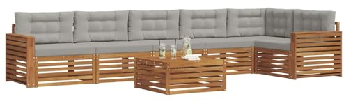 vidaXL Outdoor-Sofagarnitur mit Kissen 7 pcs Natürlich und Hellgrau, Gartenbank, modernes Ecksofa, strapazierfähige Sitzmöbel, Lounge für Terrasse, stylischer Komfort