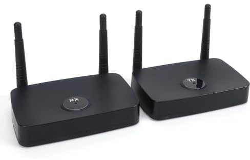 Yanmis Kabelloses HDMI-Sender- und Empfänger-Set, 1080P 60 Fps HD VGA Dual-Ausgang, 800 M Longange, Kabelloser Video-Extender für Laptop-TV-Box-Projektor, Heimkonferenz (EU-Stecker)