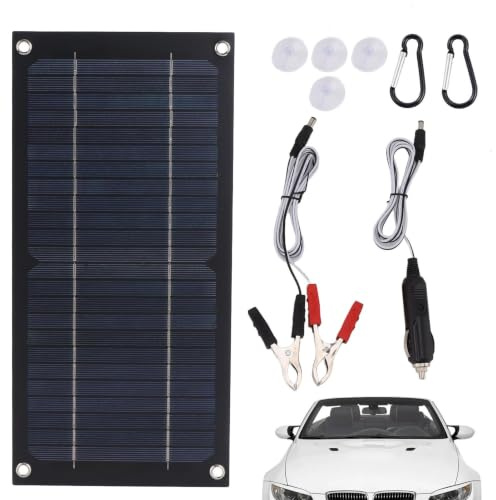 Caricabatterie Solare Auto, Pannello Solare 12V Mantenitore Batteria Impermeabile - Kit Portatile Di Ricarica Di Mantenimento Con Pannello Fotovoltaico | Camion, Auto, Camper, Motoslitta, Moto,