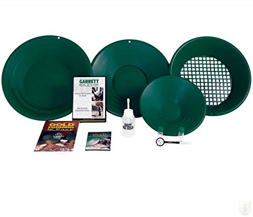 Kit Deluxe Gold Pan Garrett Ricerca Oro Completo Batea Bottiglia Fiale Metal Detector