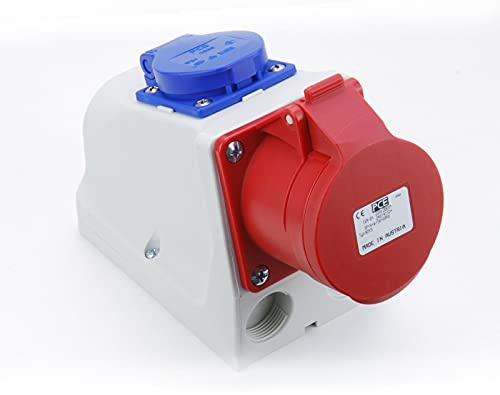 PCE CEE Wandsteckdose 5-Polig 16A 400V mit Schukosteckdose 3-Polig 16A 230V