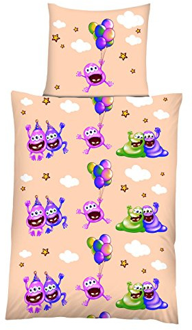 PremiumShop321 Microfaser Kinder Jugend Bettwäsche 135x200 / 80x80 Monster-beige 598978