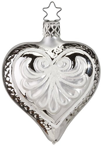 Christbaumschmuck Glas 8cm Herz mit Ornamenten mundgeblasen handbemalt Retro Weihnachtskugeln Silber/Inge Glas Herz Silber Christbaumschmuck Baumschmuck 1-057-10