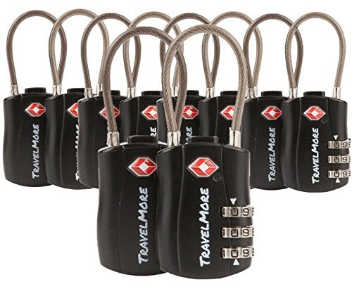 TSA-Kofferschlösser | Gepäckschlöss mit flexiblem Kabel | TSA-Schlöss für Flugreisen | Schlösser für Koffer, Rucksäcke, Gepäck | 10er-Pack, Schwarz