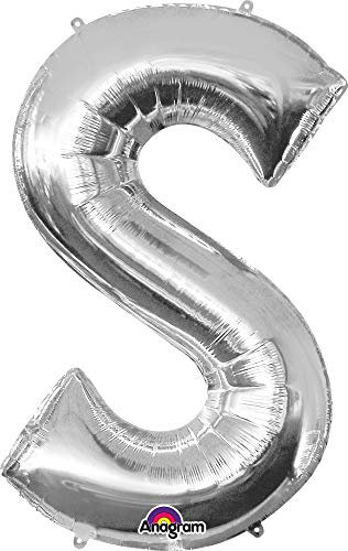 Neu: Folienballon * Buchstabe S * in Silber als Deko für Party und Geburtstag | 88cm groß, wiederaufblasbar | Ballondeko Helium Ballongas