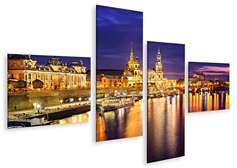 Bild Bilder auf Leinwand Dresden Deutschland innerstädtische Skyline an der Elbe Wandbild Poster Leinwandbild SVM