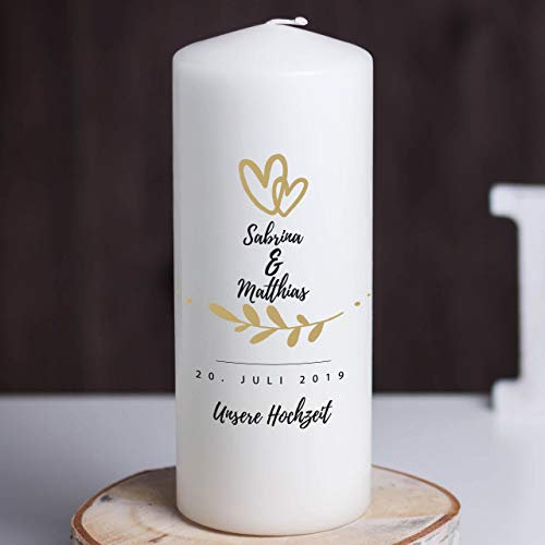 Hochzeitideal - Hochzeitskerze mit Namen und Datum Fiore Creme - 30x8cm - Elegante Hochzeit Kerze - Einzigartige Traukerze - Personalisierte Kerzen - Kerze mit Gravur