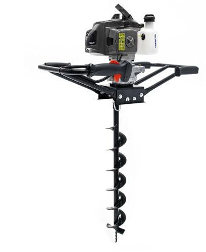 Wiltec Tarière thermique à essence – Moteur 2 temps 2,2 kW 3 CV – Cylindrée 63 cm³ – Usage 2 personnes – Perceuse de sol Jardinage Aménagement – Vis sans fin incluse de 100 mm