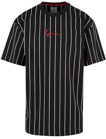 Karl Kani Herren KKMQ32063BLK Small Signature Pinstripe Tee Black blk/wht/red, M
