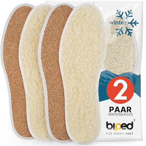 biped 2 Paar Einlegesohlen aus echter Schafswolle und Naturkork - Robuste Winter-Einlegesohlen - Isolierende Innensohlen für Stiefel und Winterschuhe z2736(44)